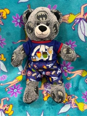 Build-A-Bear Batman Print Teddy Bear Plush w/ Marvel Avengers Outfit Bundle